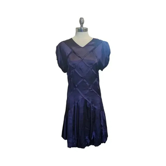 Leon Max Limited Edition Size M Deep Purple Puff Sleeve Chiffon Silk Dress - Picture 1 of 13